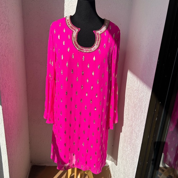 Lilly Pulitzer Amory Silk Dress RazBerry Metallic Size 16 NWOT EUC - Picture 9 of 14
